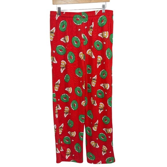 The Simpsons Mens Pajama Pants Christmas Print Size M Red Green Elastic Waist - Picture 2 of 3